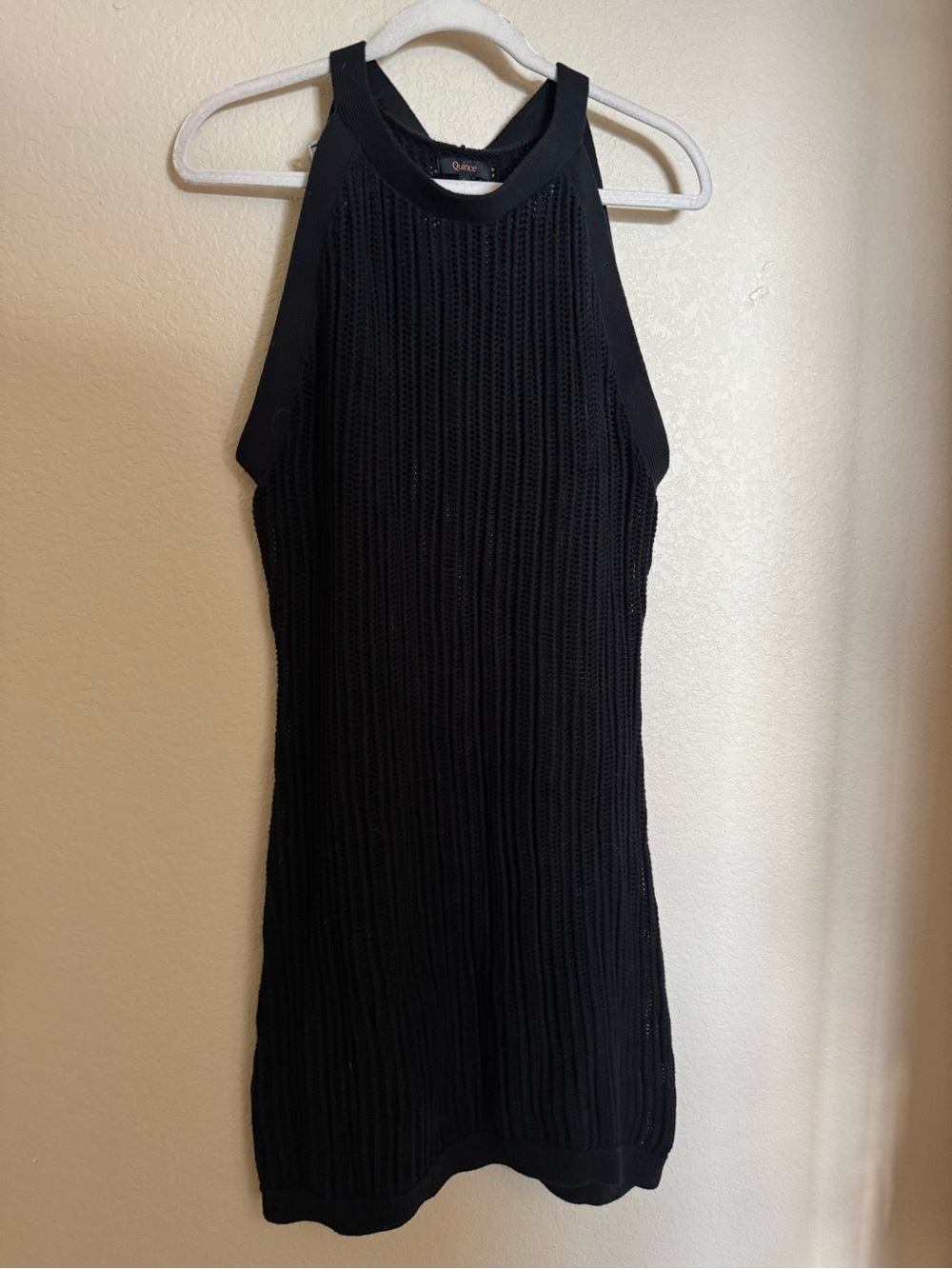 Quince Organic Cotton Open-Knit Cover-Up Mini Dress Sz L Black Beach Sunmer